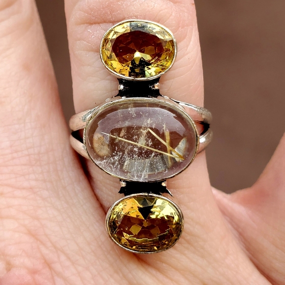 New Golden Rutile and Citrine 925 Silver Ring. - Picture 4 of 16